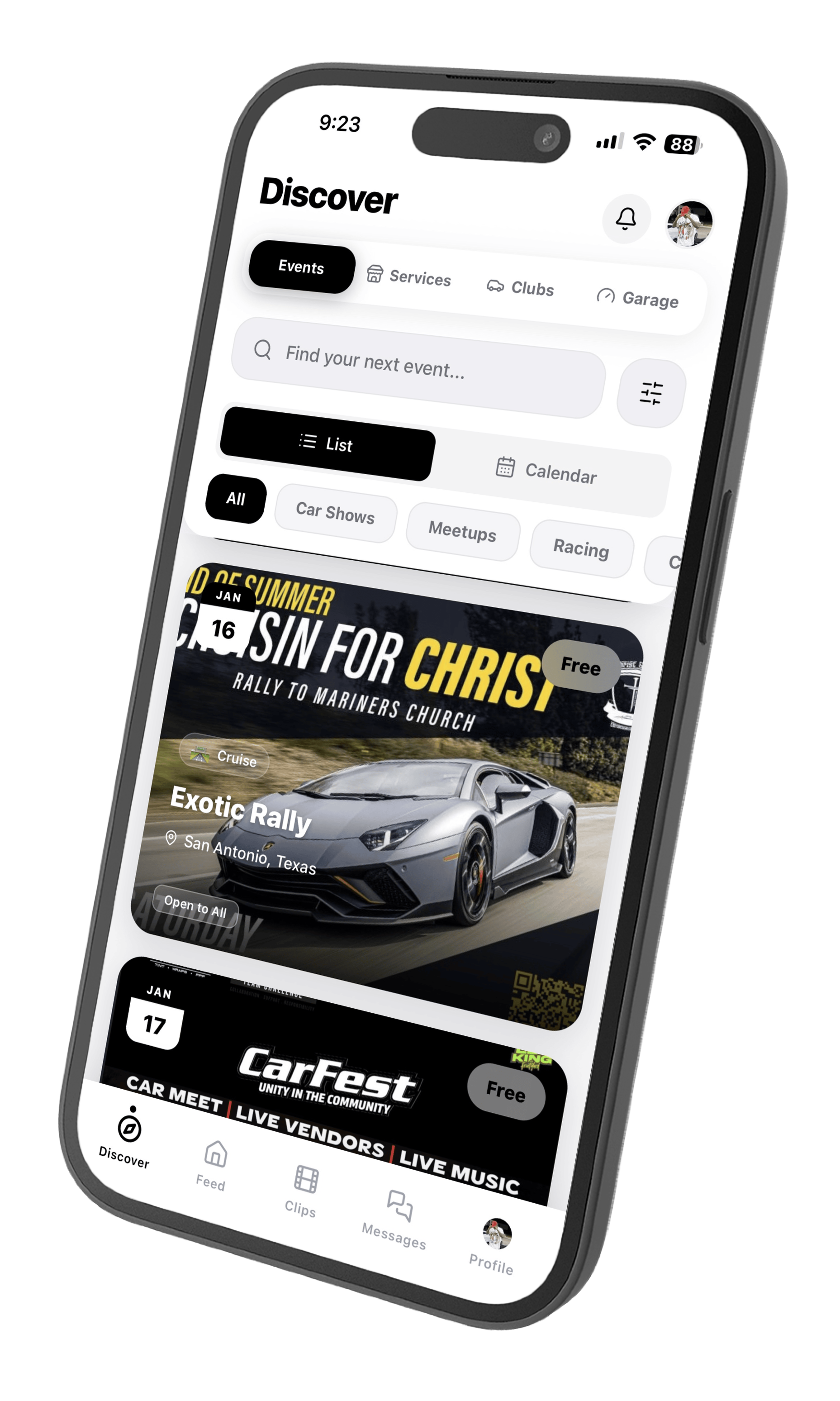 AutoMeet Events & Meets Interface